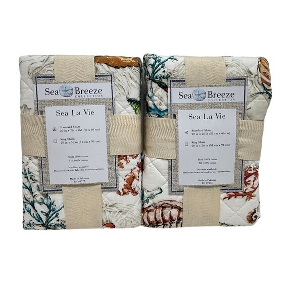 Sea La Vie Standard Shams 20" X 26" Sea Breeze Collection Cotton Floral Design S - Picture 2 of 3